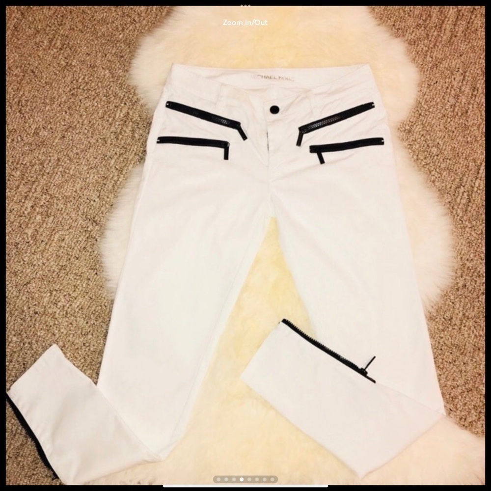 MICHAEL Kors White Skinny Jean Black Zipper Size 2 - Picture 3 of 8